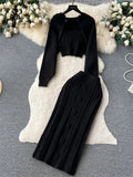 Yipinpay Autumn Skinny Knitted Three Pieces Suits Cardigan Long Sleeves Smock+Tank Tops+Bodycon Skirt Women Gentle Sweater Sets