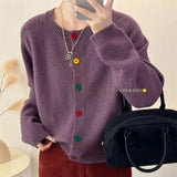 Yipinpay Sweet and Fresh Round Neck Colorful Button Knitwear Coat Academy Style Western Versatile Sweater Women's Cardigan
