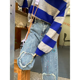 yipinpay Women's Jeans High Waist Splash Ink Design Fashion Streetwear Hip Hop Straight Pants Baggy Vintage Female Wide Leg Denim Trouser