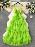 Yipinpay Senior Evening Party Dress Strap Sweet Edible Tree Fungus Sleeveless Fashion Large Swing Mesh Birthday Cake Dress