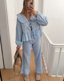 Yipinpay Floral Printing Peter Pan Doll Collar Shirts For Women 2024 Summer Long Sleeve Lace Up Blouse Female Street Lady Chic Tops