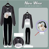 Yipinpay Spring Autumn Women's Tracksuit Set Korean Fashion Short Long-sleeved Sweater+Vest+Casual Wide Leg Pants Three-piece Suit
