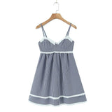 Yipinpay 2024 Women Lace Spliced Plaid Sling Mini Dress Sexy Sleeveless Back Lacing Up Ladies Party Skater Robe Summer Dresses