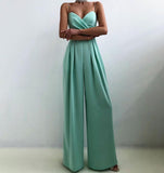 Yipinpay Chiffon Sexy Joker Solid Elegant Spaghetti Strap European and American Women's High Waist Wide Leg Jumpsuits