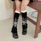 Yipinpay Women's Y2K Goth Knit Leg Warmers Star Skull/Spider Web Print Two Side Wear Knee High Socks Boot Cuffs Slouch Socks