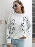 yipinpay Women's Sweater Cat Print Oversize Jumper Warm Winter Clothes 2023 Streetwear Black Sweater Long Sleeve Tops Knitted Pullover