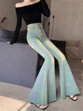 Yipinpay Vintage Jeans Women Fashion Slim High Waist Denim Pants Autumn Flare Long Trouser Wide Leg Sexy Elegant Streetwear