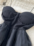 Yipinpay Strapless Backless Sexy Party Dress 2024 Ladies Sleeveless Zipper Design High Quality Classic A Line Mesh Long Dress