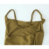 Yipinpay New Women Olive Green Satin Slip Dress Crossed Double Thin Strap Back Flowy Neckline Female Party Sexy Dresses