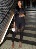 Yipinpay Simenual Sexy Knitting Jacquard Woman Jumpsuits Fashion Hollow Out Elastic Long Sleeve Skinny Overalls Hot See Through Clubwear