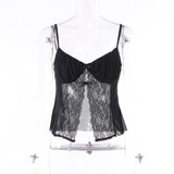 Yipinpay Through Lace Crop Top for Women Summer Y2k Sexy Backless Tanks Camis White Black Coquette Fairy Grunge