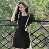 Yipinpay Woman Dress Flying Sleeve Rhinestone Hollow Out O Neck Elegant Spring New Slim White Sexy Dresses Female Mini Fashion