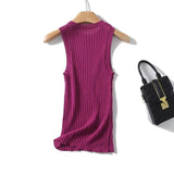 Yipinpay New Women Casual Knit Tank Top Round Neck Sleeveless Tees Solid Summer Crop Top