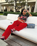 Yipinpay Spring Summer Cargo Trouser Casual Streetwear Satin Stretch High Waist Pant With Pocket Women Wide Leg Flare Pants