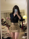 Yipinpay Lady Skirt Sets Women Casual Slim White Shirt + Outwear Bodycon Elegant Mini Skirt 2024 New Spring Korean Fashion Suits