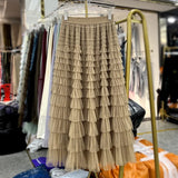 Yipinpay White Long Skirts For Womens Fashion 2023 Summer High Quality Green Dark Brown And Blue Mesh Tulle Cake Midi Skirt Female