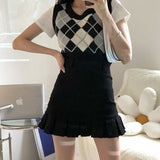 Yipinpay Korean Fashion Pleated Mini Skirt Women Cute Casual Preppy Style High Waist Solid A-line Short Skirt for Girls Summer