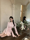 Yipinpay Elegant Dresses Women Long Sleeve Hollow Out Slim Winter Fashion Ruffles Temperament Sexy Dress Ladies Party Chic