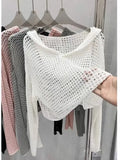 Yipinpay Summer New Short Hooded Hollow Knitwear Women's Thin Long sleeved Loose Top Sunscreen Cover