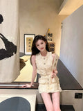Yipinpay hot Girl Set Women's Summer o-Neck Sleeveless Top High Waist Wrapped Hip Short Skirt Two-piece Set fashion female clothes