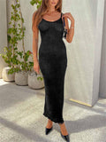 Yipinpay Women Long Bodycon Dress Solid Color Knitted Sleeveless Sling Spaghetti Strap Cocktail Dress Summer Party Club Dress S M L