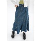 yipinpay Summer Vintage Blue Women Denim Trumpet Skirt Streetwear Style Casual Irregular High Waist Ladies Long Mermaid Jean Skirt