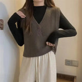 Yipinpay Knitted Vest for Women's Spring and Autumn Design Sleeveless V-neck Sweater Japanese Style Is Lazy and Retro