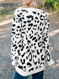 Yipinpay Autumn Winter New V-Neck Pullover Long Sleeve Top Crochet Knitting korean style Leopard Jacquard Women's Blouses Sweaters
