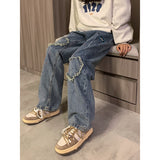 yipinpay Women's Jeans High Waist Splash Ink Design Fashion Streetwear Hip Hop Straight Pants Baggy Vintage Female Wide Leg Denim Trouser