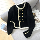 Yipinpay Double Breasted Sweater Cardigan Coat Elegant O-neck Long Sleeve Women's Spring Autumn Korean Loose Fashion Short Tops