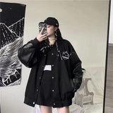 Yipinpay Baseball Bomber Jacket Women Goth Harajuku Patchwork Oversize Leather Jackets Kpop Korean Streetwear Gothic Spring Coat