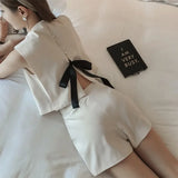 Yipinpay Top Black Bow Camis Sleeveless Vest Y2k T-shirts Two Piece Sets Womens Outifits Wide Leg Shorts Sets Aesthetics Grunge