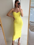 Yipinpay Women Summer Bodycon Party Dress Yellow Long Maxi Dress Sexy Strapless Elegant Dress for Celebrity Evening Dropshipping