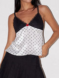 Yipinpay Women Vintage Retro Camisole Sleeveless Tops V-neck Backless Lace Patchwork Dots Print Summer Vest for Party Club
