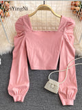yipinpay Sexy Zipper Crop Tops Female Ruched Casual Vintage Long Sleeve Blusas Women Korean Elegant Camisas Club Short Shirt