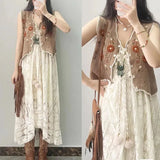 Yipinpay Dress Female 2024 New Lazy Retro Hollow Tassel Irregular V-neck Waist Slimming Suspender Seaside Vacation Beach Dress