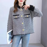 Yipinpay Mink Fleece Small Fragrant Cardigan Women Autumn/Winter Stripe Top Loose and Versatile Foreign Short Coat Female