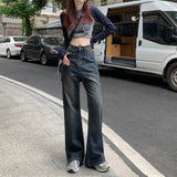 Yipinpay Winter Thick Warm Jeans Straight For Women Baggy Washed Denim Trousers Wide Leg Plus Velvet Flare Pants High Quality