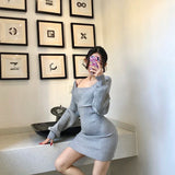 Yipinpay Sexy Wrap Hip Long Sleeve Grey Strapless Knitted Dress Mini Fake Two Pieces White Slim Wild Fashion Vestido Feminino