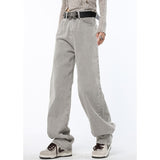 yipinpay Grey Women Jeans High Waist Vintage Straight Denim Pants Streetwear Style American Fashion Female Wide Leg Denim Trouser