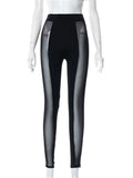 Yipinpay Simenual Black Skinny Leggings Pant Sexy Mesh Patchwork Transparent High Waist Pencil Pants Baddie Clubwear Hot Legging Trousers