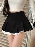 Yipinpay Sweet Mini Skirts Women High Waist Patchwork Contrast Slim Winter Fashion Preppy Style Pleated Skirt Female Sexy Casual