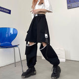 yipinpay High Street Cargo Pants Fashion Pocket High Waist Detachable Straight Pants Casual Baggy Wide Leg Trouser Ladies Summer