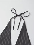 Yipinpay New 2024 Women Sexy Backless Halter V Neck Striped Vest Female Fashion Waistcoat Chic Crop Top