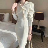 Yipinpay De Mujer Elegantes Spring Elegant Simple Lapel Neck Side Buckle Waist Wrapped Long Sleeve Chiffon Dress Women