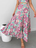 Yipinpay Womens Summer Skirt Boho Elastic Waist Pleated A-Line Flowy Layered Long Beach Skirt With Pockets Casual Street Style S-XL