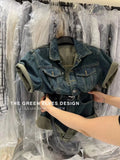 Yipinpay Polo Neck Short Sleeve Denim Jumpsuit for Women Summer New Korean Fashion Waist Wrapped Slimming Shorts Women Clothing
