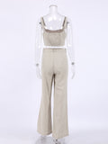 Yipinpay Cotton Linen Women Summer Outfit Sleeveless Crop Top And Palazzo Pants 2 Piece Set Female Midriff Top Pants Suits