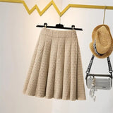 Yipinpay and Winter High Waist Knitted Half Skirt Women Versatile A-line Skirt Pleated Skirt Wearing Short Skirt Outside Women