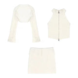 Yipinpay Knitted Clothing 3 Piece Set Casual Short Cardigan + Slim Vest + Sexy Y2k Mini Skirt Korean Fashion Suit 2024 Winter